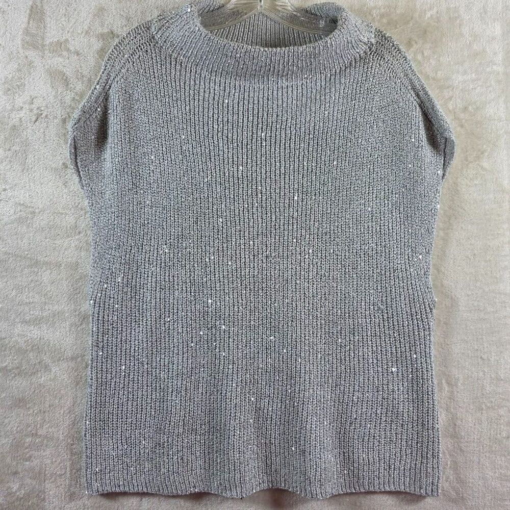 Jennifer Lopez Christmas Glitter Knit Top Sz XL Gray Solid Cowl Neck Polyester